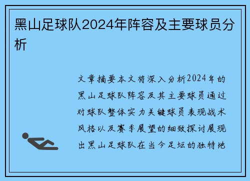 黑山足球队2024年阵容及主要球员分析